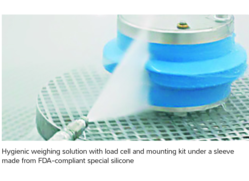 Protective sleeve over load cell Pressurized water is sprayed at a piece of weighing equipment that is covered by a protective sleeve