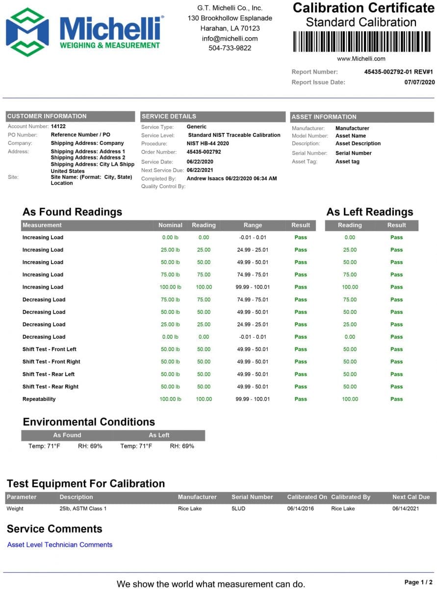 Standard NIST Traceable Certificate 45435-002792 #1-1