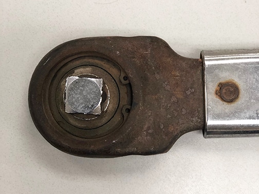 Rusted Torque Wrench Torque wrench rusted because precautions were not taken to protect equipment