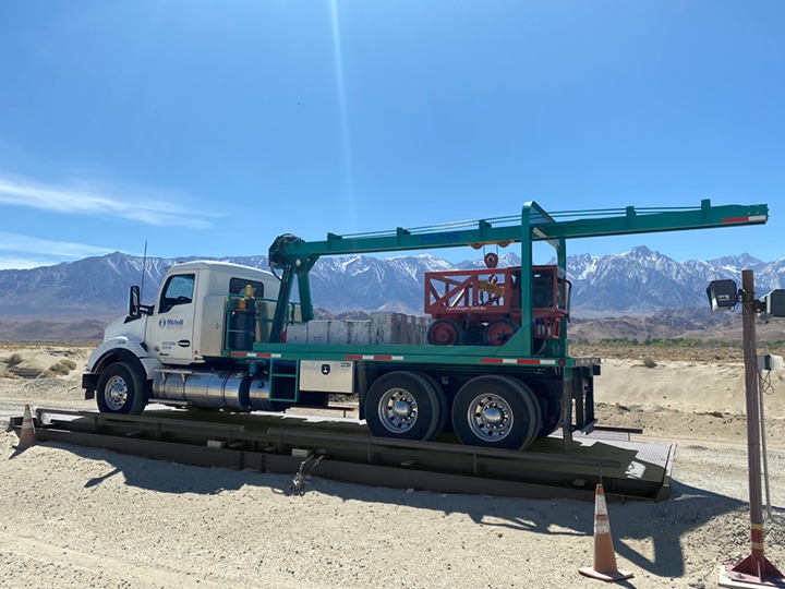 HDTT on truck scale web Michelli Weighing & Measurement heavy duty truck scale performs scale inspection in California