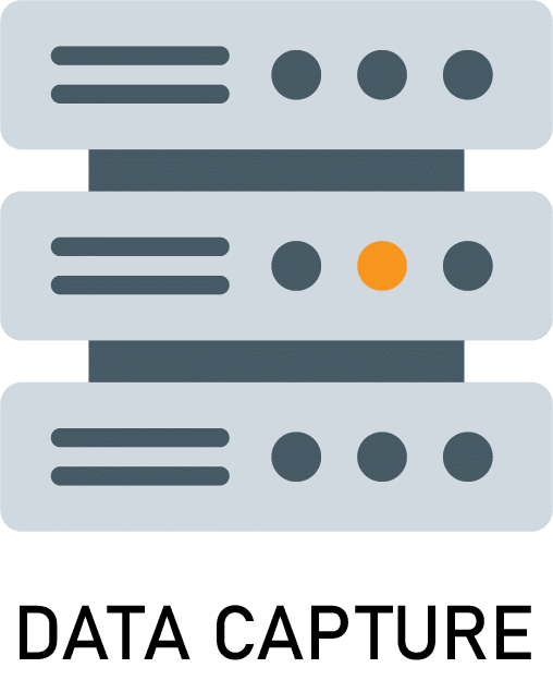 3 stacked rectangles representing servers to indicate data capture capability available with B-TEK unattended scales