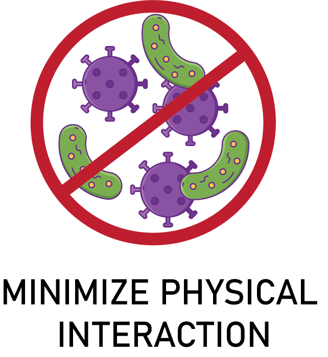 Germs surrounded by a circle with a line through it to indicate that unattended scales minimize physical interaction