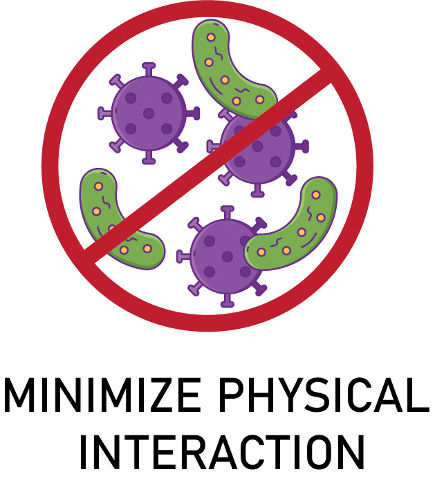 Germs surrounded by a circle with a line through it to indicate that unattended scales minimize physical interaction 