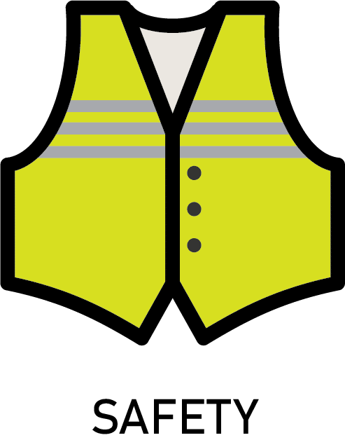 Bright Yellow Safety vest with the word safety to indicate the increased safety precautions provided by unattended scales