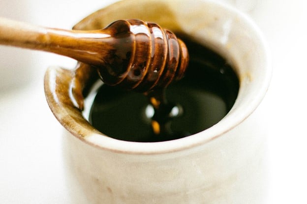 Honey in jar with open top