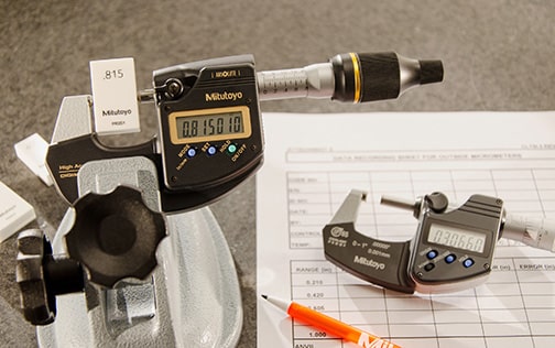 Mitutoyo micrometer calibration in progress