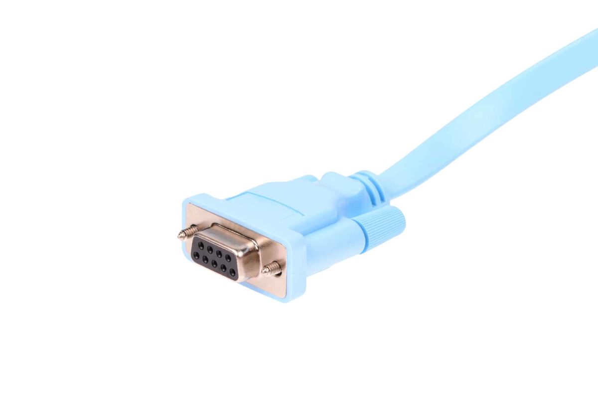 A serial communications connector marked RS 232 A serial communications connector marked RS 232