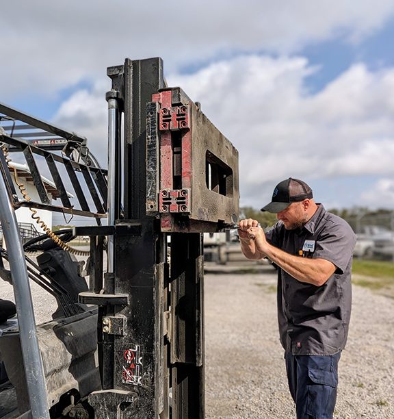 Forklift scale calibration in progress