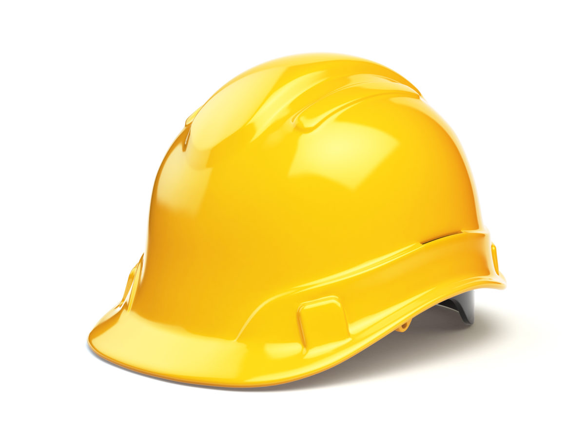 Yellow hard hat, safety helmet isolated on white