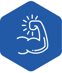 Blue icon with muscle depicting ruggedness