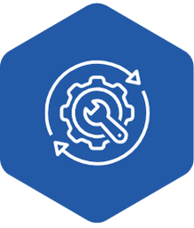 Blue maintenance icon with gear and wrench