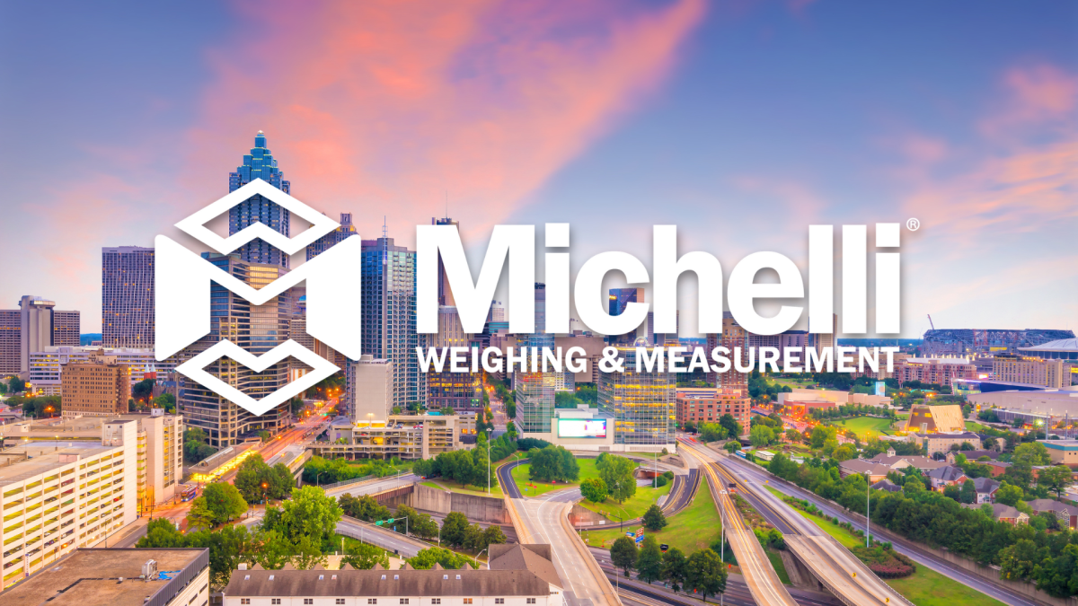 View of Atlanta, Georgia skyline with a Michelli Weighing & Measurement overlay