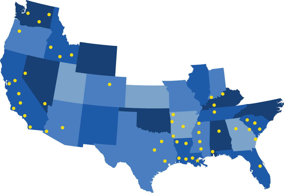 Michelli map 02.25.2026 Map showing Michelli Weighing & Measurement service locations across the United States