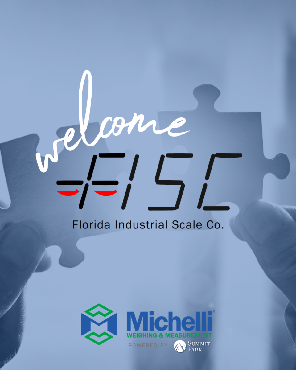 Welcome Florida Industrial Scale Co. graphic announcing the company joining Michelli Weighing & Measurement