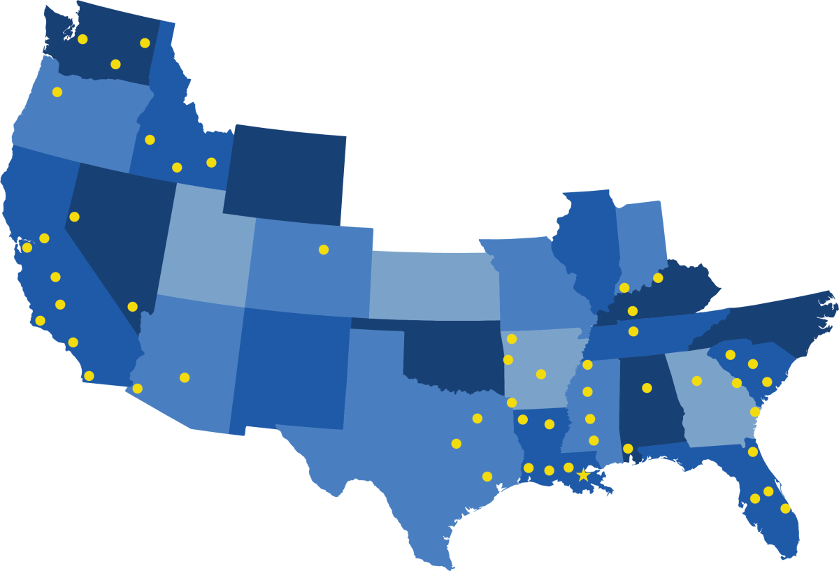 Michelli map 03.27.2026 Map showing Michelli Weighing & Measurement service locations across the United States